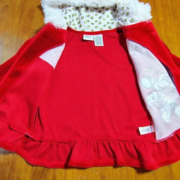Disney Minnie Mouse Red Velvet‎ Ruffle Hooded Jacket 3T Christmas Holiday - Picture 8 of 13